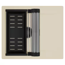 HD Onyx Beige 58 egymedencés mosogatótálca szett, acél csepegtetőráccsal és matt fekete kosárral, csepegtetőtálcával, soft bézs színben, matt fekete leeresztő szifonnal