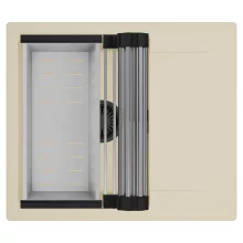 HD Onyx Beige 58 egymedencés mosogatótálca szett, acél csepegtetőráccsal és kosárral, csepegtetőtálcával, soft bézs színben, matt fekete leeresztő szifonnal