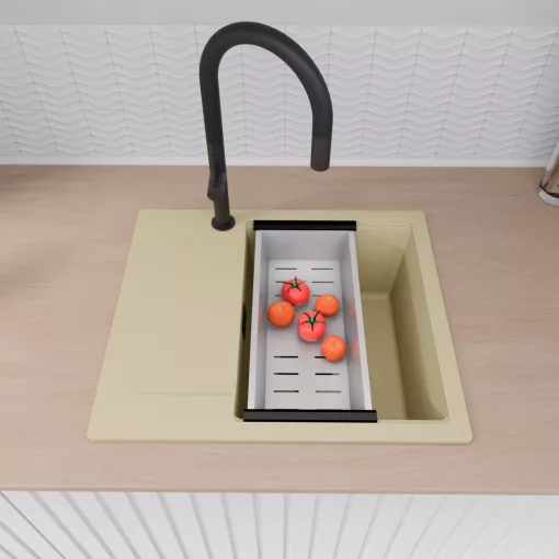 HD Onyx Beige 58 egymedencés mosogatótálca szett, acél csepegtetőráccsal és kosárral, csepegtetőtálcával, soft bézs színben, matt fekete leeresztő szifonnal