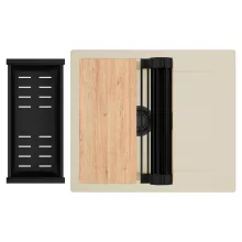 HD Onyx Beige 58 egymedencés gránit mosogatótálca szett, csepegtetőtálcával, vágódeszkával, matt fekete csepegtetőráccsal és kosárral, soft bézs színben, matt fekete leeresztő szifonnal