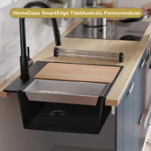 HD Onyx Beige 58 egymedencés gránit mosogatótálca szett, csepegtetőtálcával, vágódeszkával, matt fekete csepegtetőkosárral, soft bézs színben, matt fekete leeresztő szifonnal