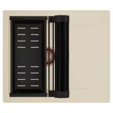 HD Onyx Beige 58 egymedencés mosogatótálca szett, matt fekete csepegtetőráccsal és kosárral, csepegtetőtálcával, soft bézs színben, szálcsiszolt réz leeresztő szifonnal