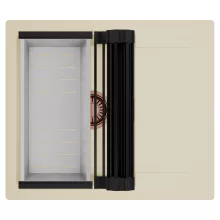 HD Onyx Beige 58 egymedencés mosogatótálca szett, matt fekete csepegtetőráccsal és krómozott kosárral, csepegtetőtálcával, soft bézs színben, szálcsiszolt réz leeresztő szifonnal