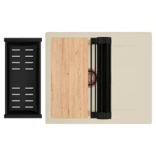 HD Onyx Beige 58 egymedencés gránit mosogatótálca szett, csepegtetőtálcával, vágódeszkával, matt fekete csepegtetőráccsal és kosárral, soft bézs színben, szálcsiszolt réz leeresztő szifonnal