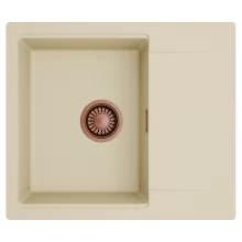 HD Onyx Beige 58 egymedencés mosogatótálca, csepegtetőtálcával, soft bézs színben, szálcsiszolt réz leeresztő szifonnal