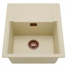 HD Onyx Beige 58 egymedencés mosogatótálca, csepegtetőtálcával, soft bézs színben, szálcsiszolt réz leeresztő szifonnal