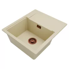 HD Onyx Beige 58 egymedencés mosogatótálca, csepegtetőtálcával, soft bézs színben, szálcsiszolt réz leeresztő szifonnal