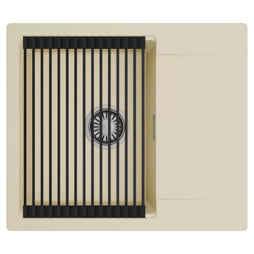 HD Onyx Beige 58 egymedencés mosogatótálca szett, matt fekete csepegtetőráccsal, csepegtetőtálcával, soft bézs színben