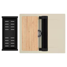 HD Onyx Beige 58 egymedencés gránit mosogatótálca szett, csepegtetőtálcával, vágódeszkával, matt fekete csepegtetőráccsal és kosárral, soft bézs színben