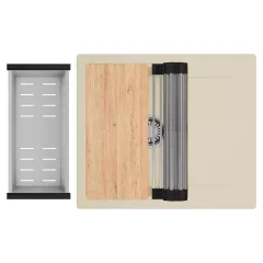   HD Onyx Beige 58 egymedencés gránit mosogatótálca szett, csepegtetőtálcával, vágódeszkával, acél csepegtetőráccsal és kosárral, soft bézs színben