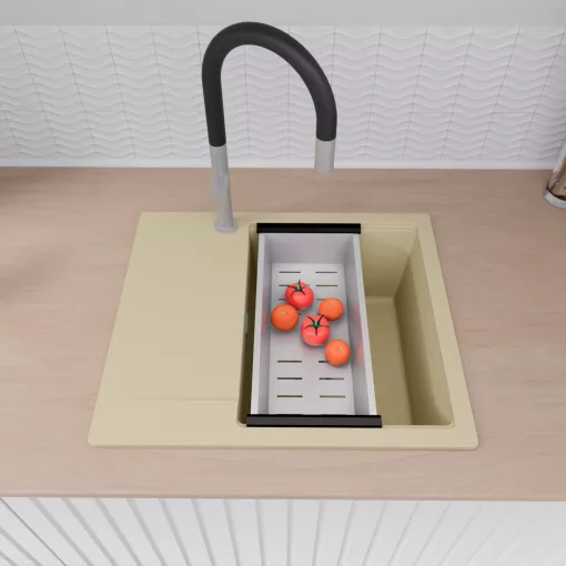 HD Onyx Beige 58 egymedencés gránit mosogatótálca szett, csepegtetőtálcával, vágódeszkával, acél csepegtetőráccsal és kosárral, soft bézs színben