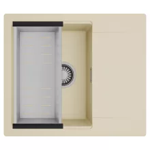 HD Onyx Beige 58 egymedencés mosogatótálca szett, acél csepegtetőkosárral, csepegtetőtálcával, soft bézs színben