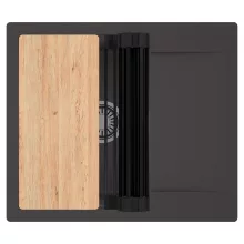 HD Onyx Antracit 58 egymedencés gránit mosogatótálca szett, csepegtetőtálcával, vágódeszkával, matt fekete csepegtetőráccsal, matt antracit színben, szálcsiszolt króm leeresztő szifonnal