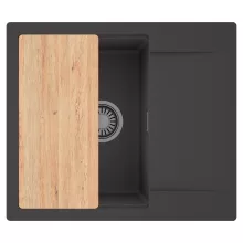 HD Onyx Antracit 58 egymedencés gránit mosogatótálca, vágódeszkával, matt antracit színben, szálcsiszolt króm leeresztő szifonnal