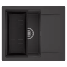 HD Onyx Antracit 58 egymedencés mosogatótálca szett, matt fekete csepegtetőkosárral, csepegtetőtálcával, matt antracit színben, szálcsiszolt króm leeresztő szifonnal