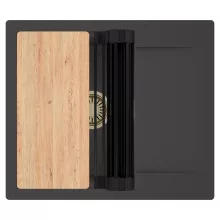 HD Onyx Antracit 58 egymedencés gránit mosogatótálca szett, csepegtetőtálcával, vágódeszkával, matt fekete csepegtetőráccsal, matt antracit színben, szálcsiszolt arany leeresztő szifonnal