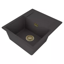 HD Onyx Antracit 58 egymedencés gránit mosogatótálca, vágódeszkával, matt antracit színben, szálcsiszolt arany leeresztő szifonnal