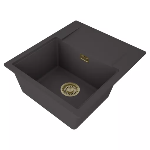 HD Onyx Antracit 58 egymedencés gránit mosogatótálca, vágódeszkával, matt antracit színben, szálcsiszolt arany leeresztő szifonnal