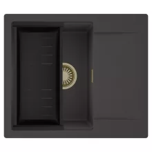 HD Onyx Antracit 58 egymedencés mosogatótálca szett, matt fekete csepegtetőkosárral, csepegtetőtálcával, matt antracit színben, szálcsiszolt arany leeresztő szifonnal