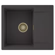 HD Onyx Antracit 58 egymedencés mosogatótálca, csepegtetőtálcával, matt antracit színben, szálcsiszolt arany leeresztő szifonnal