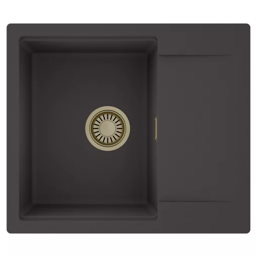 HD Onyx Antracit 58 egymedencés mosogatótálca, csepegtetőtálcával, matt antracit színben, szálcsiszolt arany leeresztő szifonnal