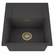 HD Onyx Antracit 58 egymedencés mosogatótálca, csepegtetőtálcával, matt antracit színben, szálcsiszolt arany leeresztő szifonnal