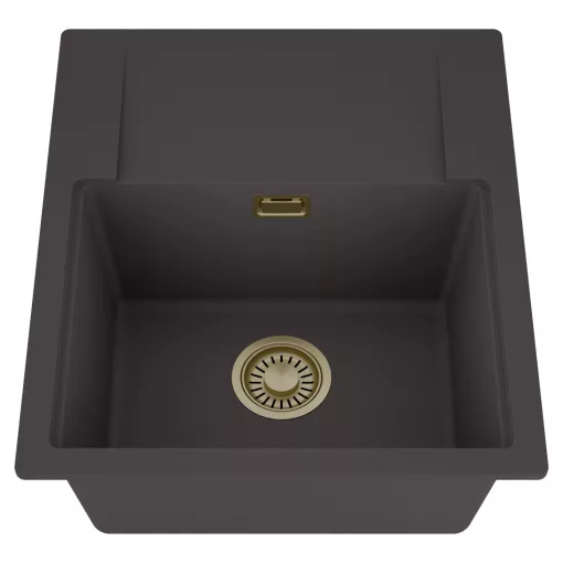 HD Onyx Antracit 58 egymedencés mosogatótálca, csepegtetőtálcával, matt antracit színben, szálcsiszolt arany leeresztő szifonnal