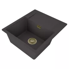 HD Onyx Antracit 58 egymedencés mosogatótálca, csepegtetőtálcával, matt antracit színben, szálcsiszolt arany leeresztő szifonnal