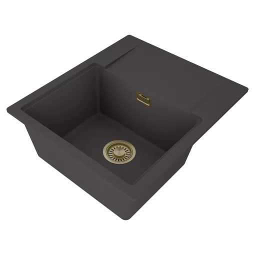 HD Onyx Antracit 58 egymedencés mosogatótálca, csepegtetőtálcával, matt antracit színben, szálcsiszolt arany leeresztő szifonnal
