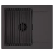 HD Onyx Antracit 58 egymedencés mosogatótálca szett, matt fekete csepegtetőráccsal, csepegtetőtálcával, matt antracit színben, matt fekete leeresztő szifonnal