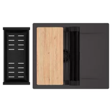 HD Onyx Antracit 58 egymedencés gránit mosogatótálca szett, csepegtetőtálcával, vágódeszkával, matt fekete csepegtetőráccsal és kosárral, matt antracit színben, matt fekete leeresztő szifonnal