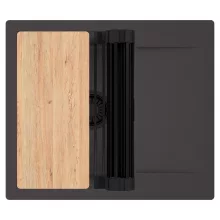 HD Onyx Antracit 58 egymedencés gránit mosogatótálca szett, csepegtetőtálcával, vágódeszkával, matt fekete csepegtetőráccsal, matt antracit színben, matt fekete leeresztő szifonnal