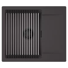 HD Onyx Antracit 58 egymedencés mosogatótálca szett, acél csepegtetőráccsal, csepegtetőtálcával, matt antracit színben, matt fekete leeresztő szifonnal