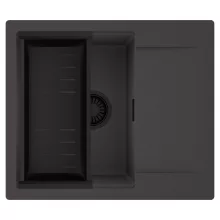 HD Onyx Antracit 58 egymedencés mosogatótálca szett, matt fekete csepegtetőkosárral, csepegtetőtálcával, matt antracit színben, matt fekete leeresztő szifonnal