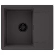 HD Onyx Antracit 58 egymedencés mosogatótálca, csepegtetőtálcával, matt antracit színben, matt fekete leeresztő szifonnal