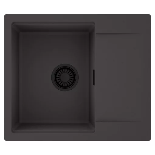 HD Onyx Antracit 58 egymedencés mosogatótálca, csepegtetőtálcával, matt antracit színben, matt fekete leeresztő szifonnal