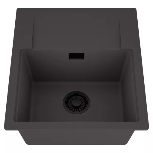 HD Onyx Antracit 58 egymedencés mosogatótálca, csepegtetőtálcával, matt antracit színben, matt fekete leeresztő szifonnal