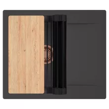 HD Onyx Antracit 58 egymedencés gránit mosogatótálca szett, csepegtetőtálcával, vágódeszkával, matt fekete csepegtetőráccsal, matt antracit színben, szálcsiszolt réz leeresztő szifonnal