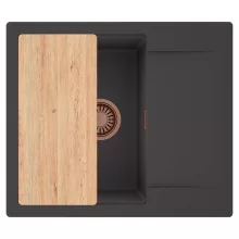 HD Onyx Antracit 58 egymedencés gránit mosogatótálca, vágódeszkával, matt antracit színben, szálcsiszolt réz leeresztő szifonnal