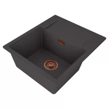 HD Onyx Antracit 58 egymedencés gránit mosogatótálca, vágódeszkával, matt antracit színben, szálcsiszolt réz leeresztő szifonnal