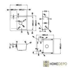 HD Onyx Antracit 58 egymedencés gránit mosogatótálca, vágódeszkával, matt antracit színben, szálcsiszolt réz leeresztő szifonnal
