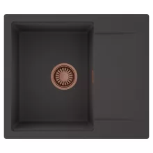 HD Onyx Antracit 58 egymedencés mosogatótálca, csepegtetőtálcával, matt antracit színben, szálcsiszolt réz leeresztő szifonnal