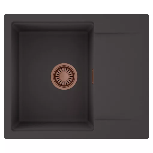 HD Onyx Antracit 58 egymedencés mosogatótálca, csepegtetőtálcával, matt antracit színben, szálcsiszolt réz leeresztő szifonnal