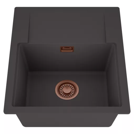 HD Onyx Antracit 58 egymedencés mosogatótálca, csepegtetőtálcával, matt antracit színben, szálcsiszolt réz leeresztő szifonnal