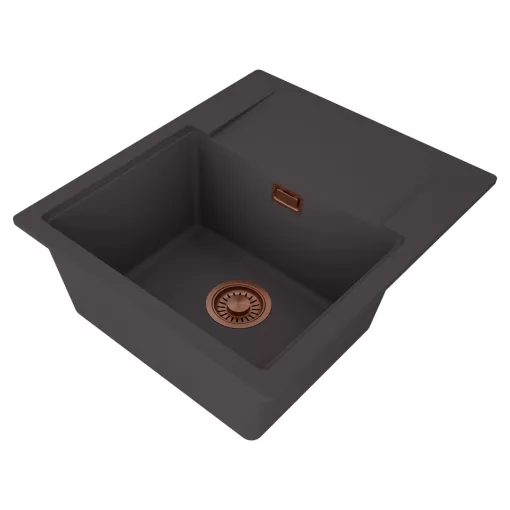 HD Onyx Antracit 58 egymedencés mosogatótálca, csepegtetőtálcával, matt antracit színben, szálcsiszolt réz leeresztő szifonnal