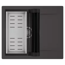 HD Onyx Antracit 58 egymedencés mosogatótálca szett, matt fekete csepegtetőráccsal és krómozott kosárral, csepegtetőtálcával, matt antracit színben