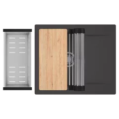   HD Onyx Antracit 58 egymedencés gránit mosogatótálca szett, csepegtetőtálcával, vágódeszkával, acél csepegtetőráccsal és kosárral, matt antracit színben