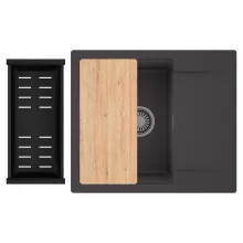 HD Onyx Antracit 58 egymedencés gránit mosogatótálca szett, csepegtetőtálcával, vágódeszkával, matt fekete csepegtetőkosárral, matt antracit színben