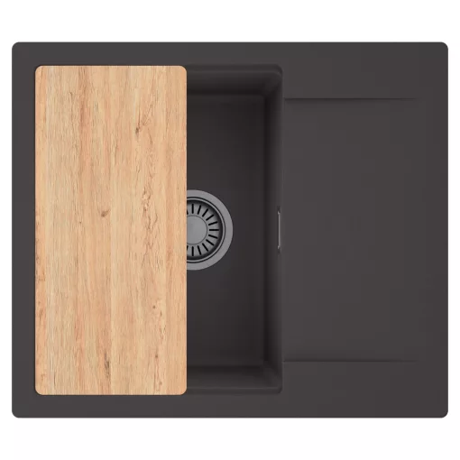 HD Onyx Antracit 58 egymedencés gránit mosogatótálca, vágódeszkával, matt antracit színben