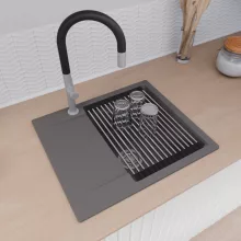 HD Onyx Antracit 58 egymedencés mosogatótálca szett, acél csepegtetőráccsal, csepegtetőtálcával, matt antracit színben